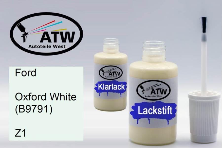 Ford, Oxford White (B9791), Z1: 20ml Lackstift + 20ml Klarlack - Set, von ATW Autoteile West.
